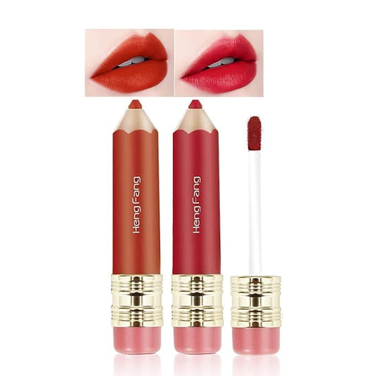 2 Color Pencil Shaped Lip Gloss,Matte Hydrating Liquid Gloss,Matte