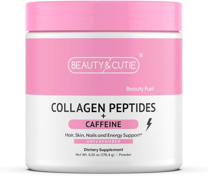Collagen Peptides with Caffeine 200 mg, Powder, Grass Fed, for Hair, Skin, Nails and Energy Support, Gluten Free, Unflavored, 6.01 oz