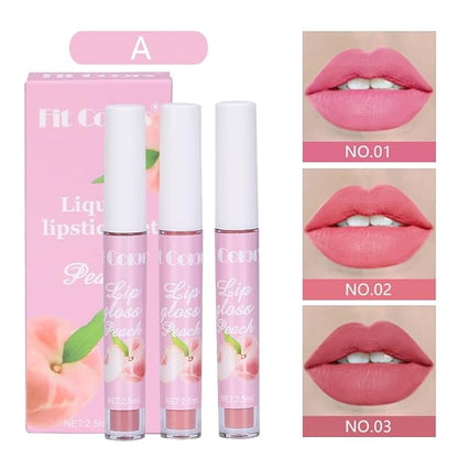 AKARY 3Pcs Fruit Matte Lipstick Set, Liquid Velvety Long
