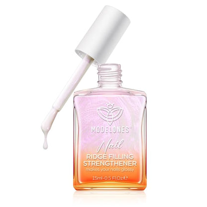 modelones Nail Strengthener Ridge Filler for Nails Repair Kits Pearl Pink White Nail Polish for Thin Weak & Damaged Nails Hardener for Nail Protection, Nail Care, 15ml