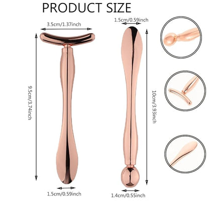 2 Pcs Metal Eye Cream Applicator Wand Stick, Eye Cream Roller Stick T-Shaped Massage Wand Makeup Spoon Set,Eye Facial Massager,Skin Care Tool for Eye Reducing Puffiness Wrinkle (Rose Gold)