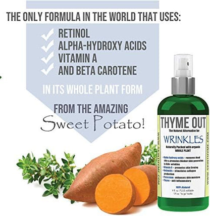 All Natural Anti-Wrinkle Face Mist Spray with Thyme, Bakuchiol, AHA, Beta Carotene and Potassium - Fights Wrinkles, Fine Lines, Inflammation, and Dryness While Boosting Collagen (4 oz)