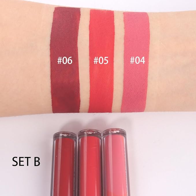 3Pcs Red Pink Matte Velvet Lipgloss Set,Peachy Grapefruit Lipgloss