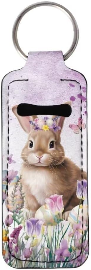 Horeset Easter Rabbit Chapstick Holder Keychain Durable Elasticity Gloss