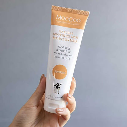 MooGoo Soothing MSM Moisturiser - Calming Face & Body Moisturiser for Sensitive, Red or Sunburnt, Dry, or Irritated Skin Including Eczema, Psoriasis & Rosacea (4.2 Fl Oz)