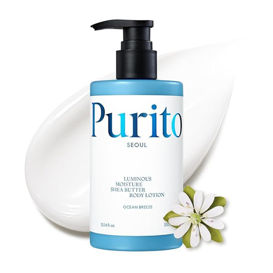 PURITO Luminous Moisture Shea Butter Body Lotion, Shea Butter, Gentle on Skin, Moisturizing, Dry Skin, Pump Bottle, K-Beauty, 300ml / 10.14 fl. oz. (Ocean Breeze, 10.14 fl. oz.)