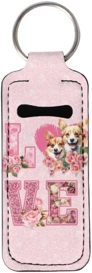 Horeset Valentine Puppy Couple Chapstick Holder Keychain Slim Gloss