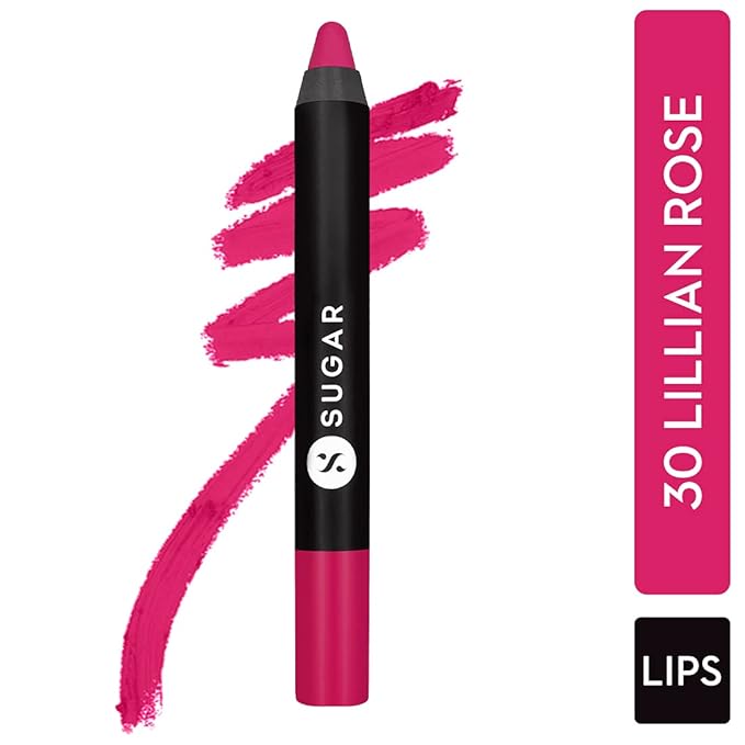 SUGAR Cosmetics Matte As Hell Crayon Lipstick30 Lillian Rose (Magenta) with SharpenerHighly pigmented, Creamy Texture, Long lasting Matte Finish