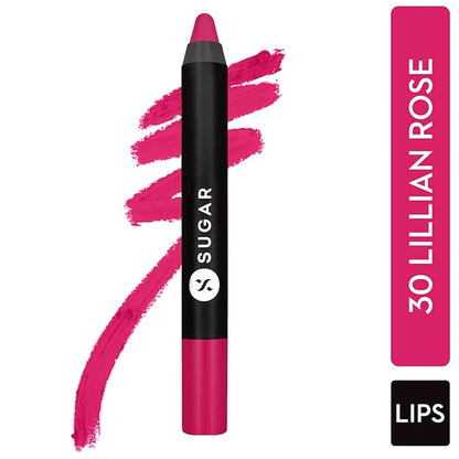SUGAR Cosmetics Matte As Hell Crayon Lipstick30 Lillian Rose (Magenta) with SharpenerHighly pigmented, Creamy Texture, Long lasting Matte Finish