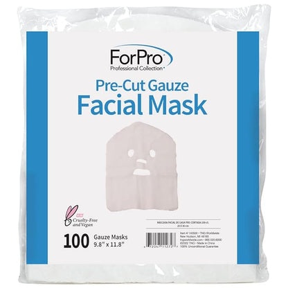 ForPro Professional Collection Precut Gauze Facial Mask, 100% Cotton Gauze, for High Frequency Facial Treatments and Masks, 100-Count