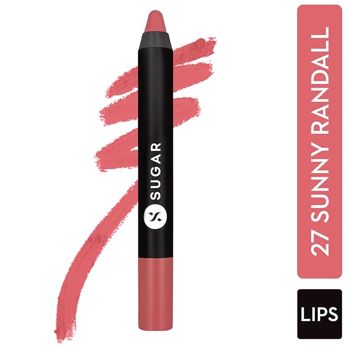 SUGAR Cosmetics Matte As Hell Crayon Lipstick27 Sunny Randall (Warm-toned light coral) with SharpenerHighly pigmented, Creamy Texture, Long lasting Matte Finish