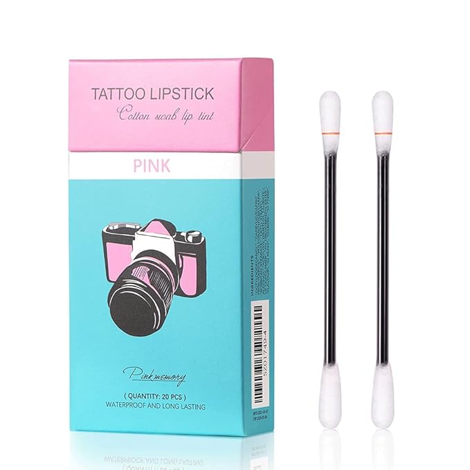 FLIPNEX 20Pcs Cotton Swab Tattoo Lipstick, Tattoo Lipstick Long