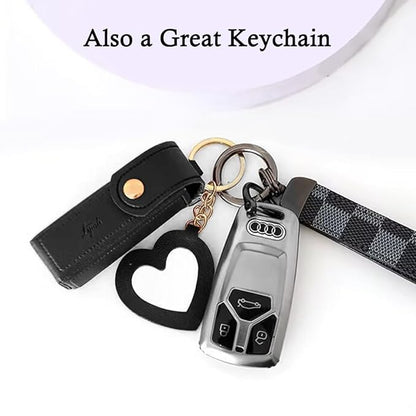 2 pcs Lipstick Cases Keychain Chapstick Case Holder Lip Balm Sleeves Pouch with Mirror Heart Shaped, Portable Leather Lip Gloss Mini Bags Stocking Stuffers (black+white)
