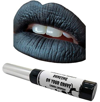 Black Goth Liquid Lipstick with Blue Sparkle - Goth