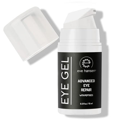 Eve Hansen Anti-Aging Eye Gel with Peptides | Under-Eye Cream With Plant Stem Cells, Hyaluronic Acid, Vitamin E | Cruelty-Free, Vegan, Made in USA .5 oz