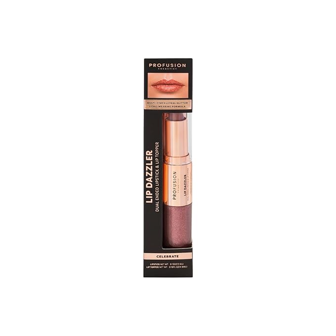 Profusion Cosmetics Lip Dazzlers Lipstick, Get Attractive Lips with Glamour Shine Dual Ended Lip Dazzler, Make Your Lips Pop With Shimmer Matte Makeup Tools (Celebrate Sparkle)