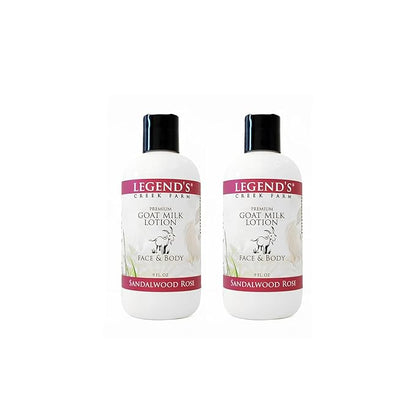 Legend's Creek Farm Goat Milk Lotion - Moisturizing Goat Milk Body Lotion for Body, Hand & Face - 9 oz Body Moisturizer with Shea Butter, Sunflower Oil, Aloe, Handmade in USA (2-Pack, Sandalwood Rose)