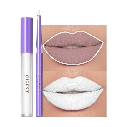 2 Pcs Halloween Dark Matte Liquid Lipstick + Lip Liner Pens Sets, High Pigmented Goth Sexy & Bold Lip Gloss, 24H Waterproof Long-lasting Matte Lipstick Lip Makeup for Women (White)