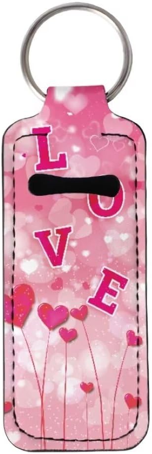 Horeset Valentine Love Chapstick Holder Keychain,Slim Neoprene Lip Gloss