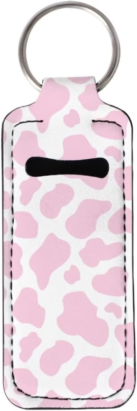 Horeset Pink Cow Spot Lipstick Holder Keychains Ring,