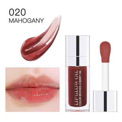 Plumping Lip Oil, Long Lasting Hydrating Lip Gloss Tinted Lip Balm Non-sticky Revitalizing, Transparent Lip Care Oil for Dry Lip (MAHOGANY)