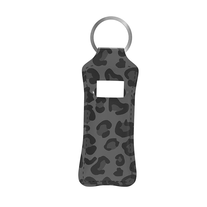 Black Leopard Cheetah Chapstick Holder Keychain, Portable Lip Gloss