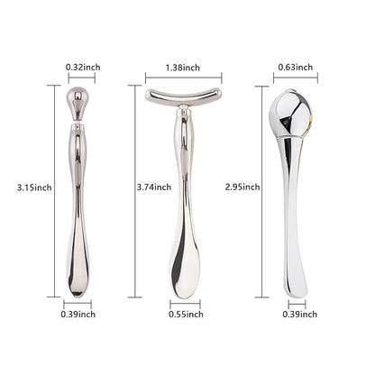 BetterJonny 3Pcs Metal Eye Cream Applicator Roller Wand Stick, Cosmetics Spoon Eye Cream Massager Wand Girls Women Facial Massager for Fatigue Relief Reduce Puffiness (Silver)