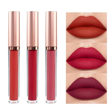 3Pcs Dark Red Matte Velvet Lipgloss Set,Brick Red Lipgloss