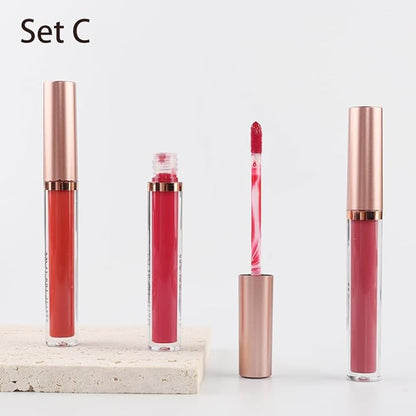 3Pcs Dark Red Matte Velvet Lipgloss Set,Brick Red Lipgloss