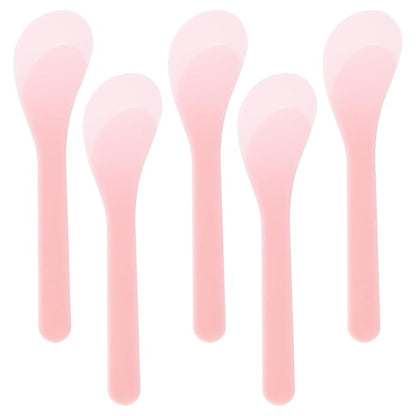ONLYKXY 5pcs 5inch Plastic Beauty Spoon Facial Cream Brush Makeup Scoop Mud Reusable Cosmetic Dig Scoop Spatula Mask Tip for Lotions Moisturizers Home Salon DIY Facemask Mixing Sampling (Pink)