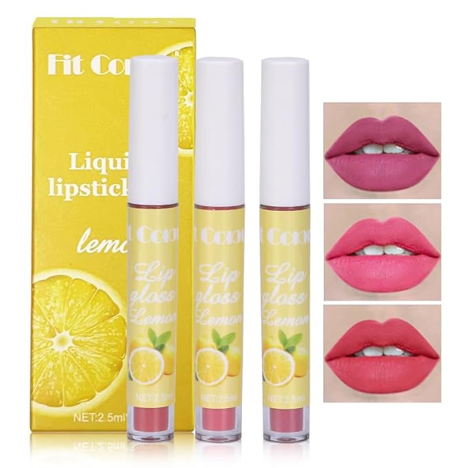 AKARY 3Pcs Fruit Matte Lipstick Set, Liquid Velvety Long