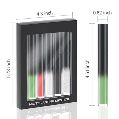 evpct 5Pcs Black Green Red White Silver White Matte Liquid Lipstick Lip Stain Sets for Women Matte+Lipstick Long Lasting 24 hr Hours Magic Lipstick 24 Hours original Smudge Waterproof Set07
