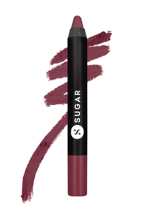 SUGAR Cosmetics Matte As Hell Crayon Lipstick With Free Sharpener, Long-Lasting Matte Lip Crayon - 25 Lily Aldrin (Mauve Pink)