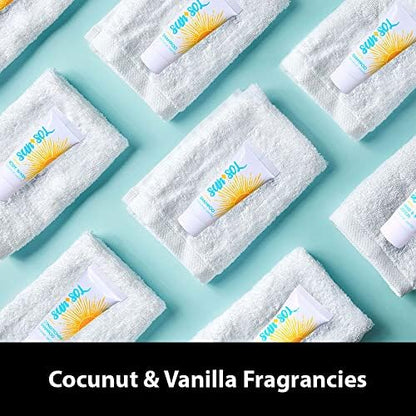 Sun + Sol Luxurious Hand & Body Lotion With Warm Coconut & Vanilla Fragrances, Travel Size Toiletries, Mini Hotel Amenities