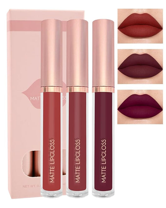 3Pcs Matte Liquid Lipstick Set, High Pigmented Lip High