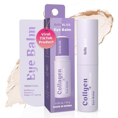 BellaBLISS Collagen Eye Balm Stick for Dark Circles, Puffiness & Wrinkles – Cooling Under Eye Cream with Collagen, Anti-Aging & Hydrating Formula – Made in Korea - 0.35 oz / 10 g - Pack of 1