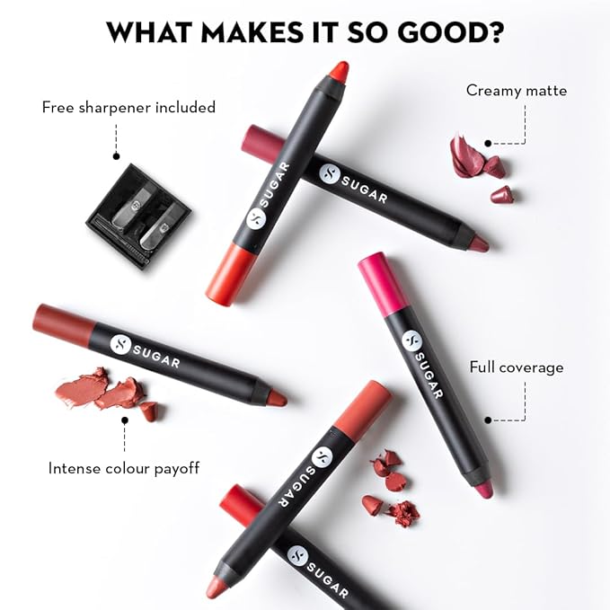 SUGAR Cosmetics Matte As Hell Crayon Lipstick10 Cherry Darling (Cherry Red) Highly pigmented, Creamy Texture, Long lasting Matte Finish