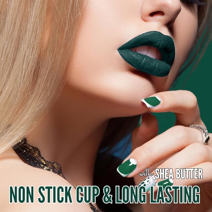 Mynena Dark Green Long-Lasting Matte Liquid Lipstick | Intense Color, Smudge-Proof & Waterproof | Comfortable, Hydrating Shea Butter | Vegan & Cruelty-Free | Jocelyne