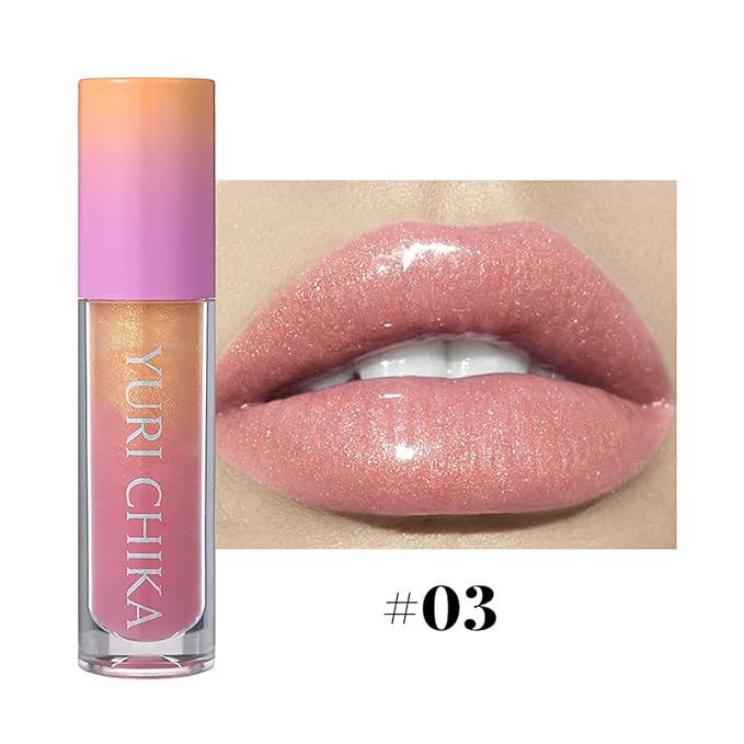 Shimmer Glitter Lip Gloss Oil,6 Color Hydrating Sparkly Lipstick,Non-Sticky Fresh Texture Lip Oil,Long Lasting Moisturizing Lip Makeup (#03)