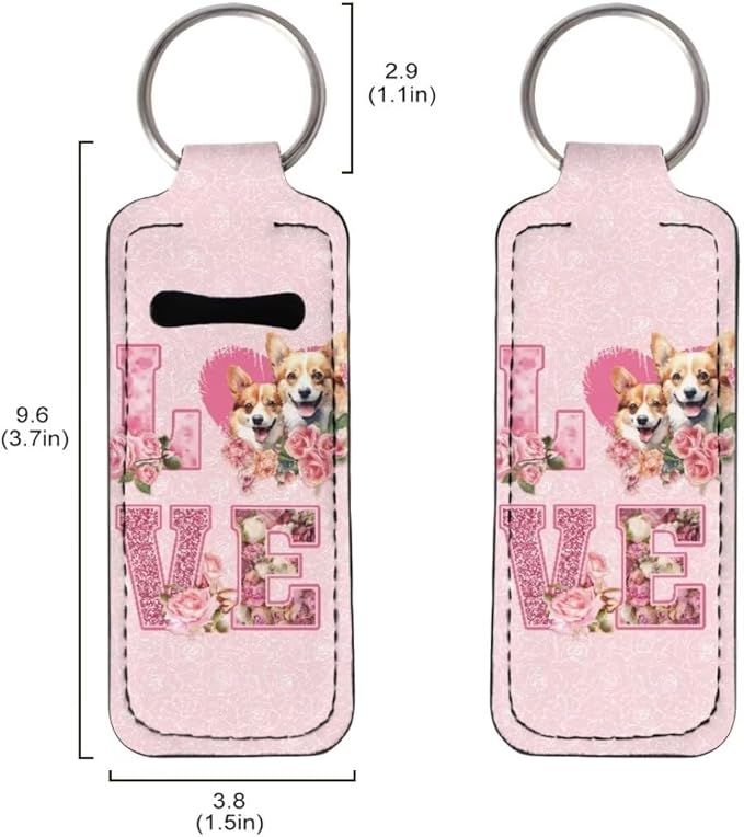 Horeset Valentine Puppy Couple Chapstick Holder Keychain Slim Gloss