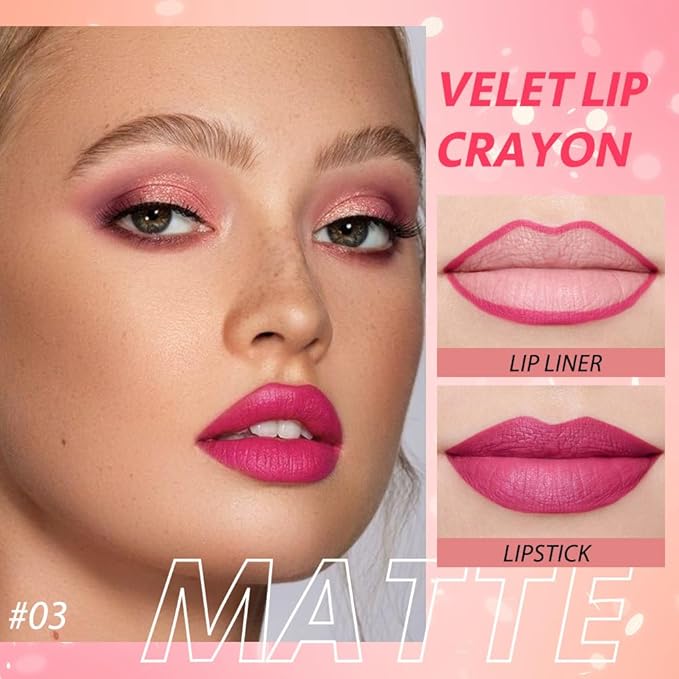 Matt Nude Lipstick Lipliner Lip Crayons Pack Set,Velvet Moisture Smooth Matte Lipstick Pencils,Waterproof&Waterlasting, (03, Pack of 1)