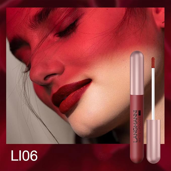 LANGMANNI Velvet Matte Nude Lipstick Set,Long-Lasting & Rich Pigment,Capsule Tube Shape Lip Gloss Set Gift Collection for Women/Girls (6Pcs Liquid Lipstick)