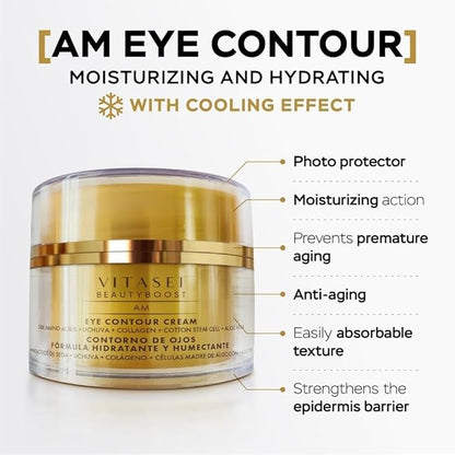 Moisturizing Eye Cream w/Aloe Vera, Collagen, Hyaluronic Acid, Cotton Stem Cells for Dark Circles, Puffiness & Bags - Under Eye Hydration Cream for Women & Men (1 Fl Oz)