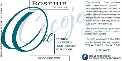 cocojojo Rosehip Oil for Face, Rose Oil for Face, Rose Hip Oil for Face, Rosehip Oil, Pure Unrefined Cold Pressed All Natural for Hair Skin Face Body Nails - 16 Oz