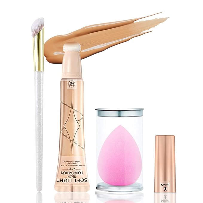Air Cushion Foundation Beauty Wand Kit,Matte Concealer Foundation -04 Wheat