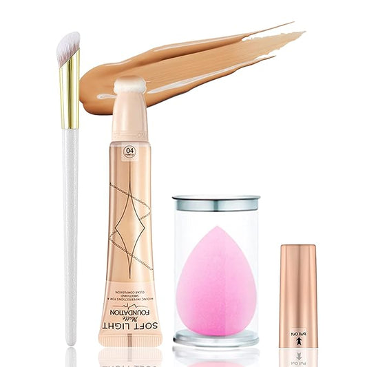 Air Cushion Foundation Beauty Wand Kit,Matte Concealer Foundation -04 Wheat