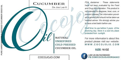 Dr Joe Lab Cucumber Seed Oil - Pure, Unrefined, Cold Pressed, Undiluted, Non-GMO, Virgin Carrier Oil for Skin, Hair, Nails, Body, Face, Beard - 16 Ounces - Nourishing Hydrating Moisturizing Bulk