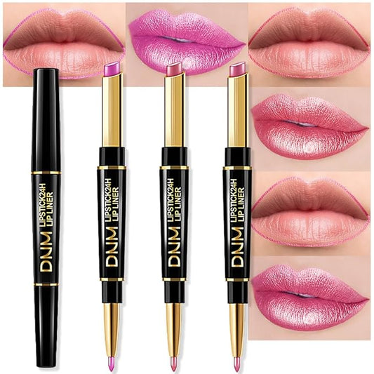 evpct 3Pcs Nude Pink Rose Red Metallic Shine Lip