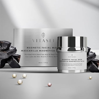 Magnetic Dead Sea Mud Mask for Face & Body, Spa Quality Pore Reducer for Acne, Blackhead & Oily Skin, Facial Mask for Deep Cleansing, Hydration W/Pearl Powder, Natural Oils, Vitamin- 1.7 Fl Oz