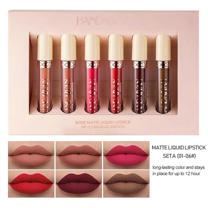 6pcs rose flavor matte liquid lipstick set rich long